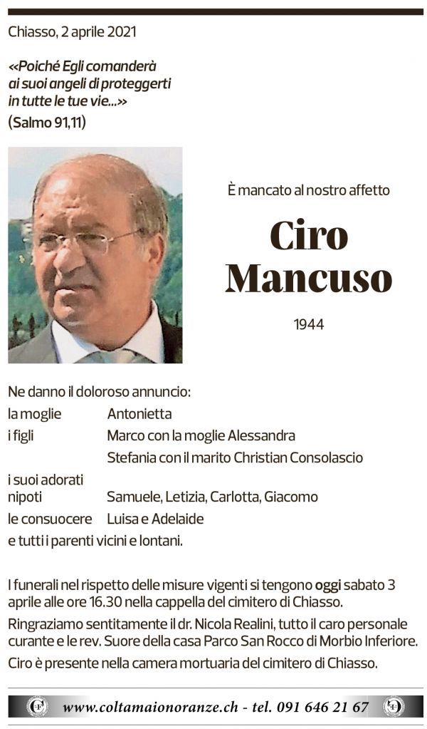 Annuncio funebre Ciro Mancuso