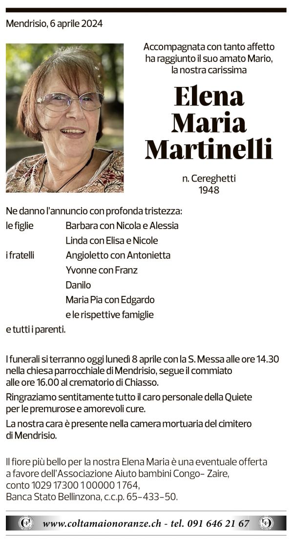 Annuncio funebre Elena Maria Martinelli