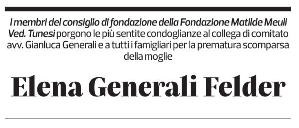 Annuncio funebre Elena Generali Felder