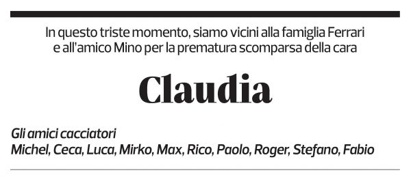 Annuncio funebre Claudia Ferrari