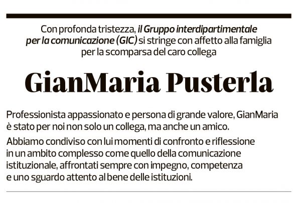 Annuncio funebre Gianmaria Pusterla
