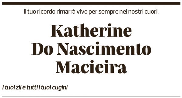 Annuncio funebre Katherine Do Nascimento