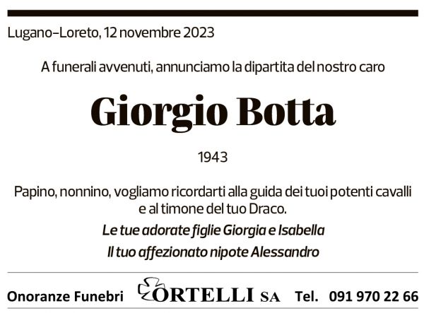 Annuncio funebre Giorgio Botta