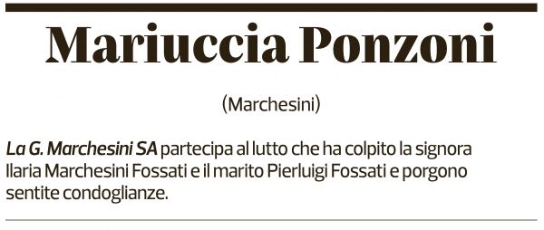 Annuncio funebre Mariuccia Ponzoni