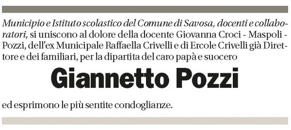 Annuncio funebre Giannetto Pozzi