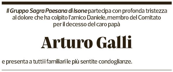 Annuncio funebre Arturo Galli