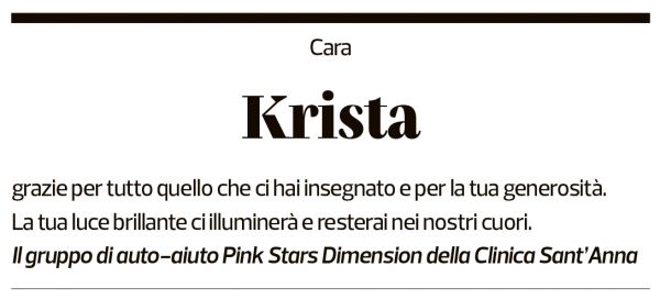 Annuncio funebre Krista Joy Riva