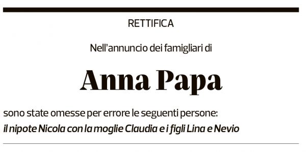 Annuncio funebre Anna Papa