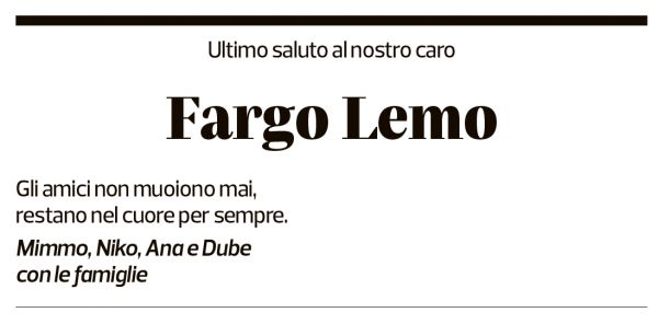 Annuncio funebre Fargo Lemo