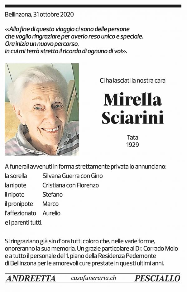 Annuncio funebre Mirella Sciarini