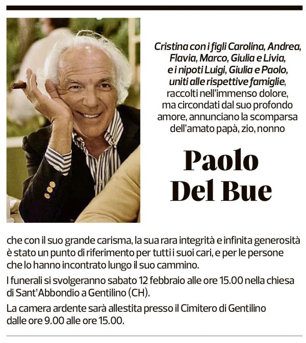 Annuncio funebre Paolo Del Bue