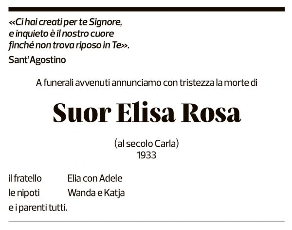 Annuncio funebre Elisa Rosa