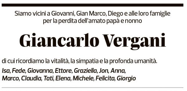 Annuncio funebre Giancarlo Vergani