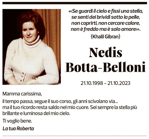 Annuncio funebre Nedis Botta-belloni