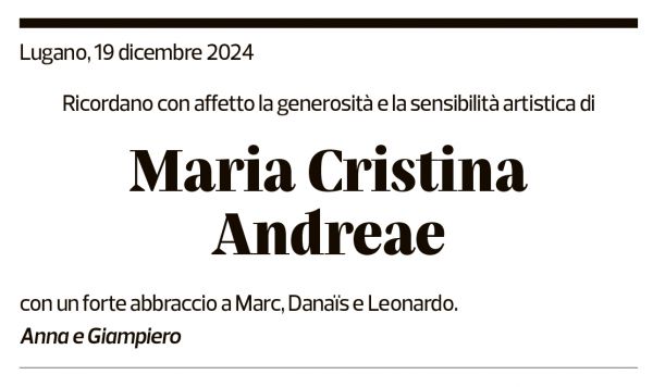 Annuncio funebre Maria Cristina Andreae