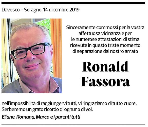 Annuncio funebre Ronald Fassora