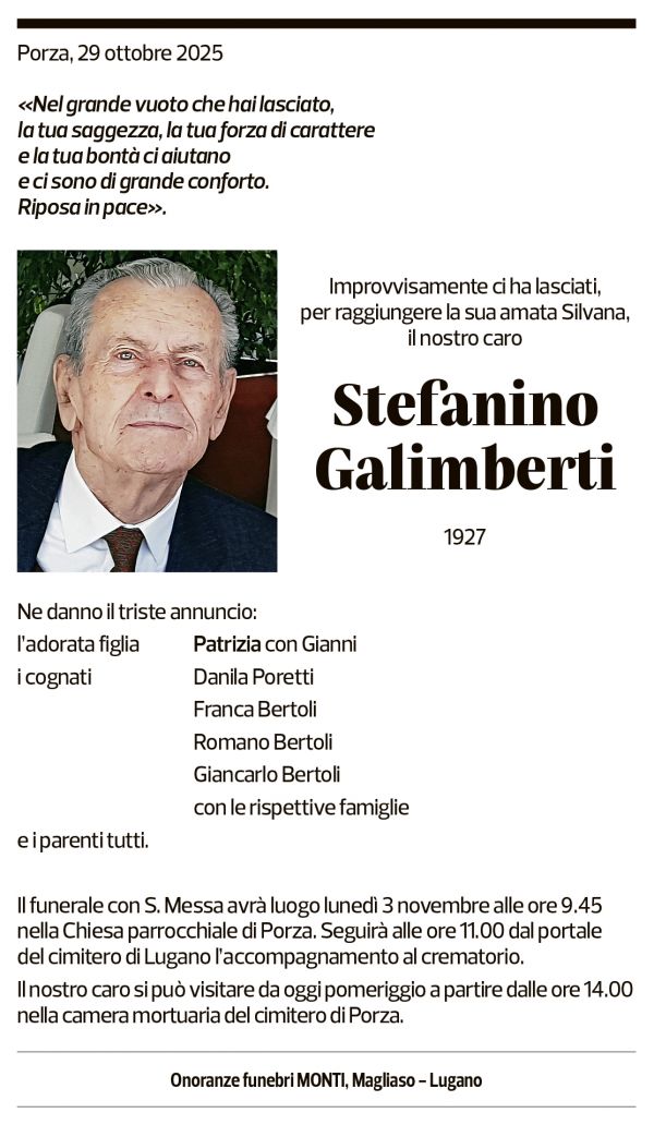 Annuncio funebre Stefano Galimberti