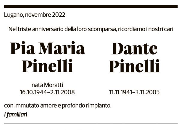 Annuncio funebre Pia Maria E Dante Pinelli