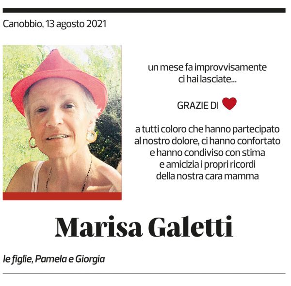 Annuncio funebre Marisa Galetti