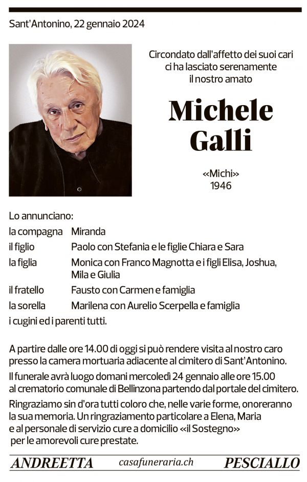 Annuncio funebre Michele Galli