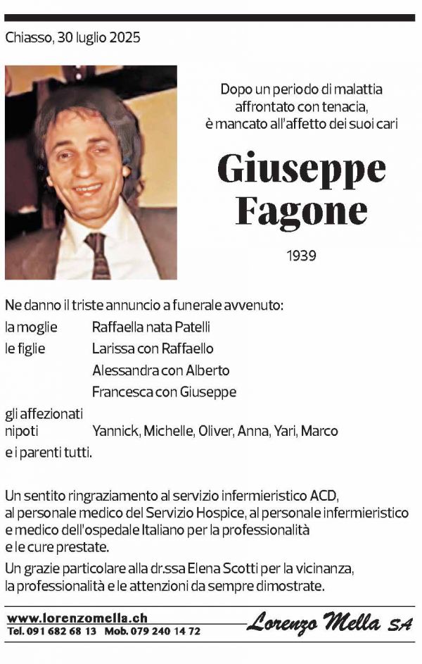 Annuncio funebre Giuseppe Fagone