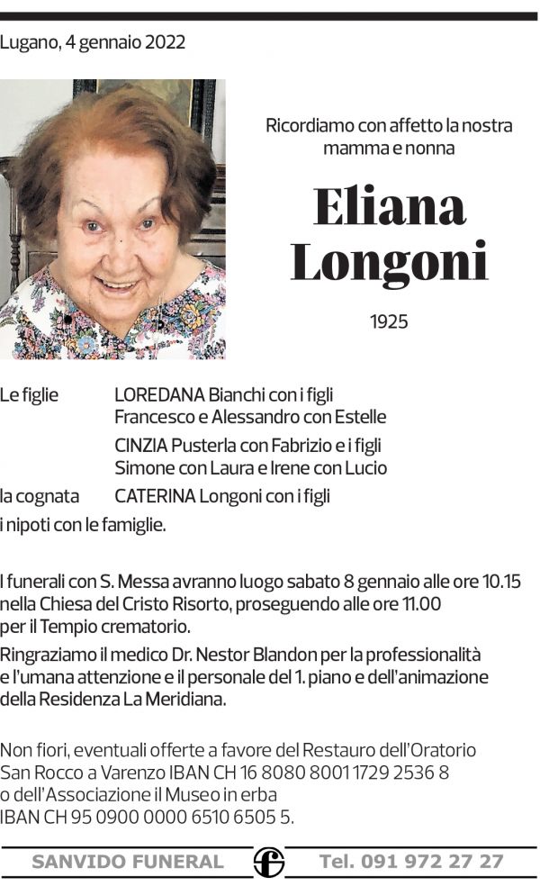 Annuncio funebre Eliana Longoni