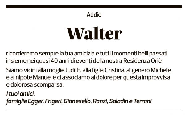 Annuncio funebre Walter Soldati