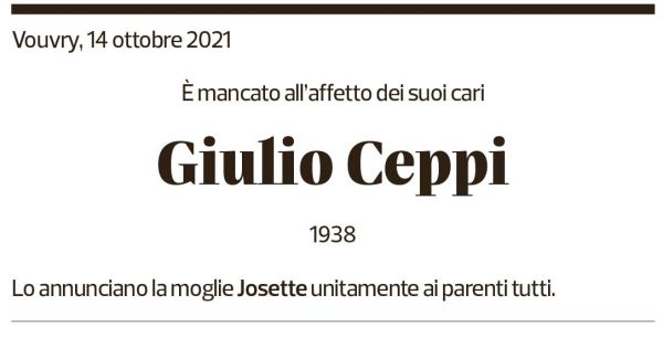 Annuncio funebre Giulio Ceppi