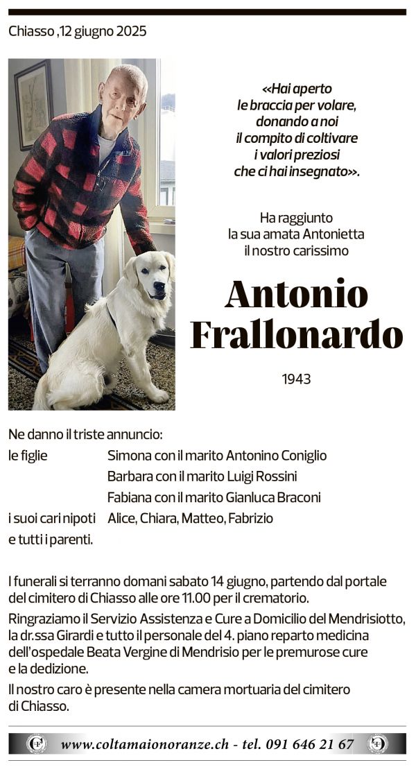 Annuncio funebre Antonio Frallonardo