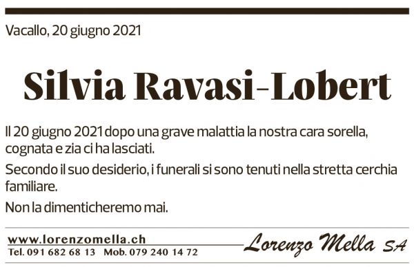 Annuncio funebre Silvia Ravasi-lobert