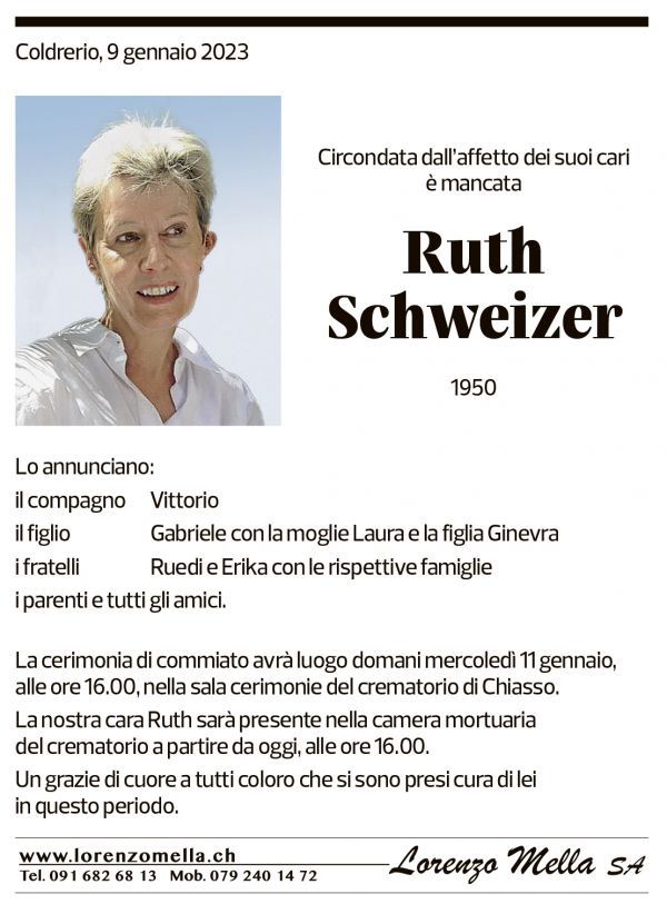 Annuncio funebre Ruth Schweizer