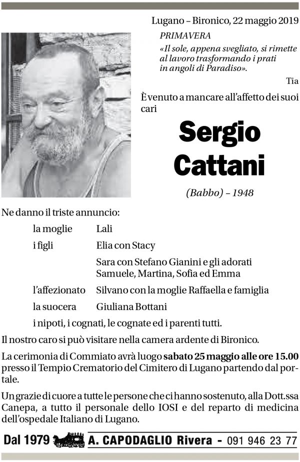 Annuncio funebre Sergio Cattani