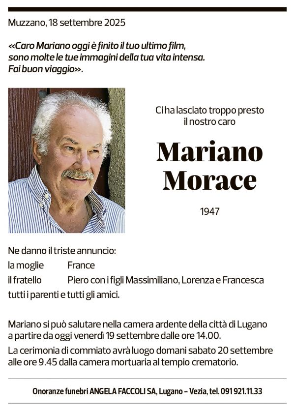 Annuncio funebre Mariano Morace