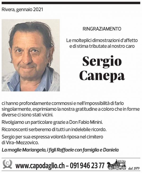 Annuncio funebre Sergio Canepa