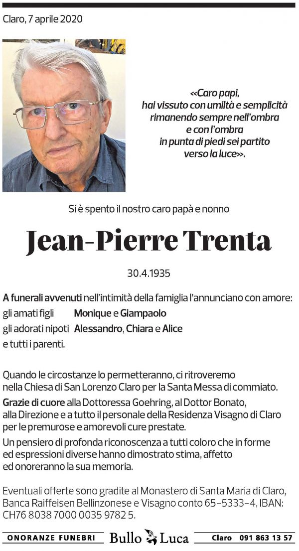Annuncio funebre Jean-pierre Trenta