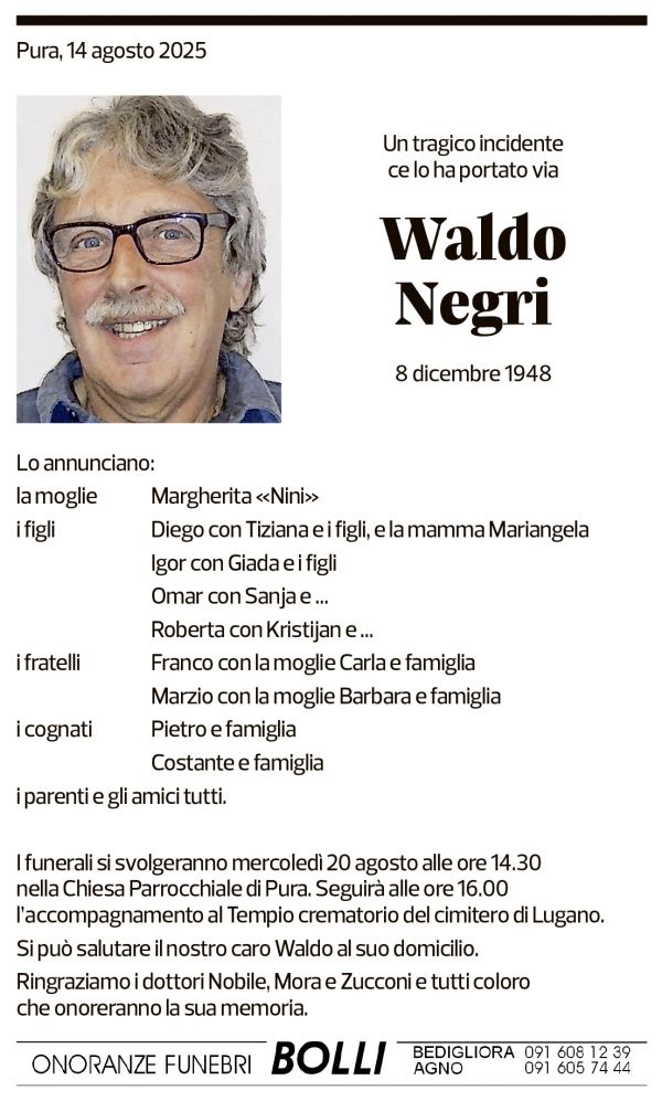 Annuncio funebre Waldo Negri
