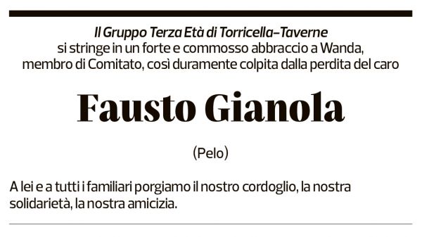 Annuncio funebre Fausto Gianola