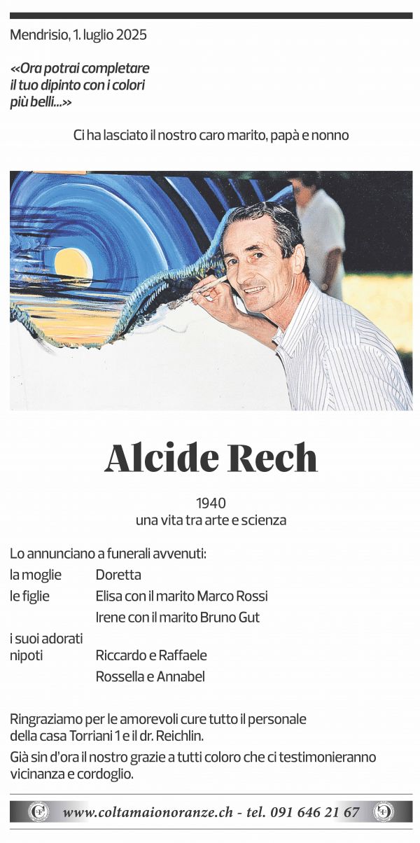 Annuncio funebre Alcide Rech