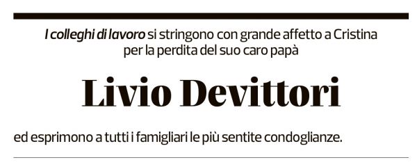 Annuncio funebre Livio Devittori