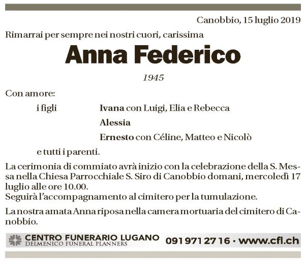Annuncio funebre Anna Federico