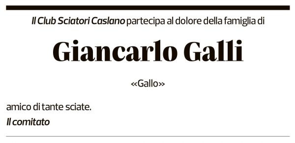 Annuncio funebre Giancarlo Galli