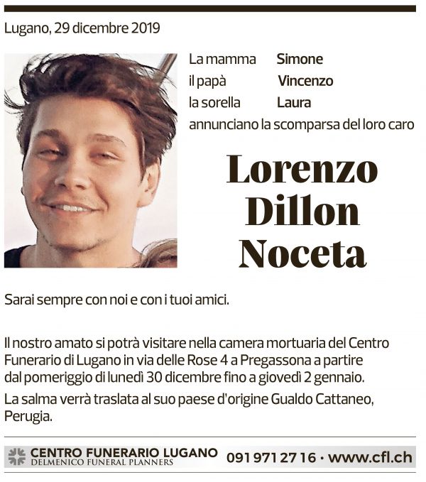 Annuncio funebre Lorenzo Dillon Noceta