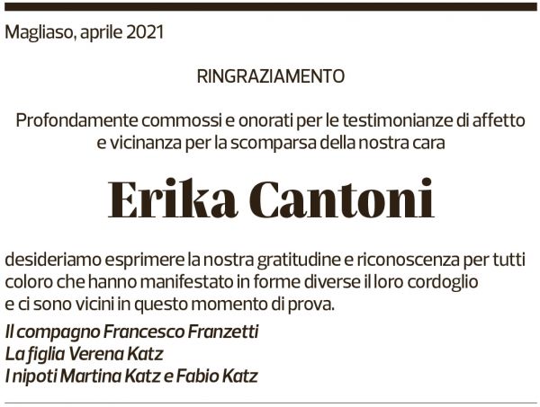 Annuncio funebre Erika Cantoni