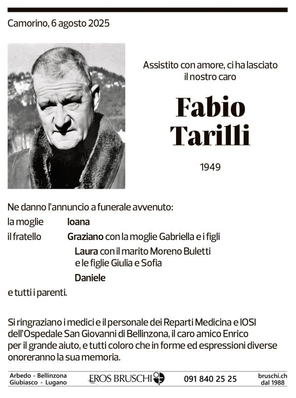 Annuncio funebre Fabio Tarilli