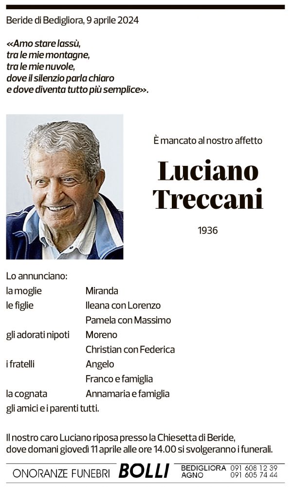 Annuncio funebre Luciano Treccani