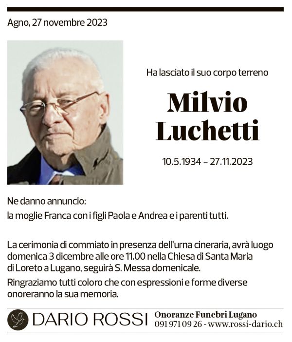 Annuncio funebre Milvio Luchetti