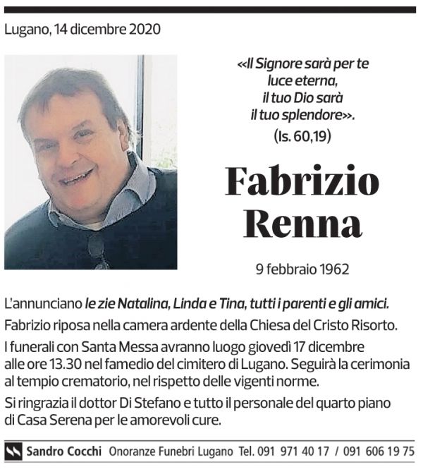 Annuncio funebre Fabrizio Renna