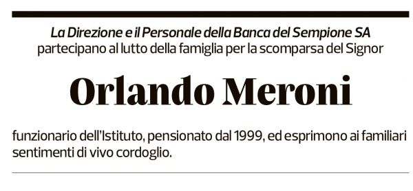 Annuncio funebre Orlando Meroni