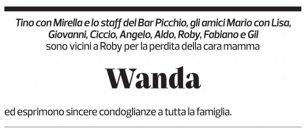 Annuncio funebre Wanda Bordoni