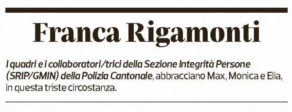 Annuncio funebre Franca Rigamonti
